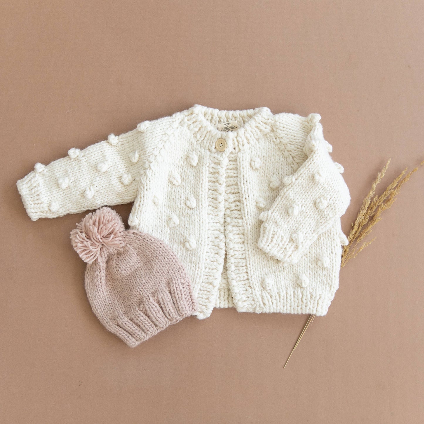 Hand Knitted Popcorn Cardigan, Cream