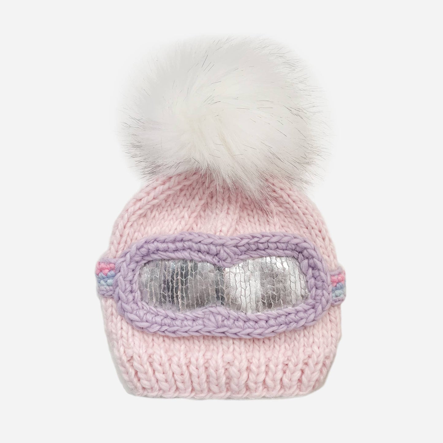 Ski Goggles Pom Pom Beanie Hat, Baby Pink