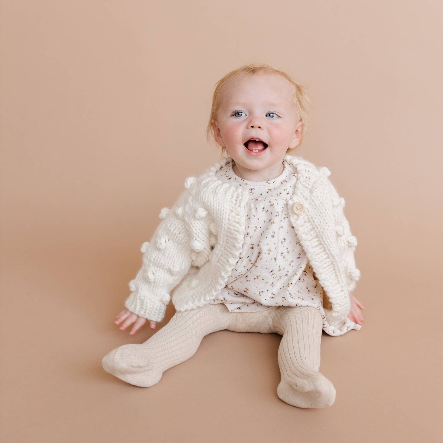 Hand Knitted Popcorn Cardigan, Cream