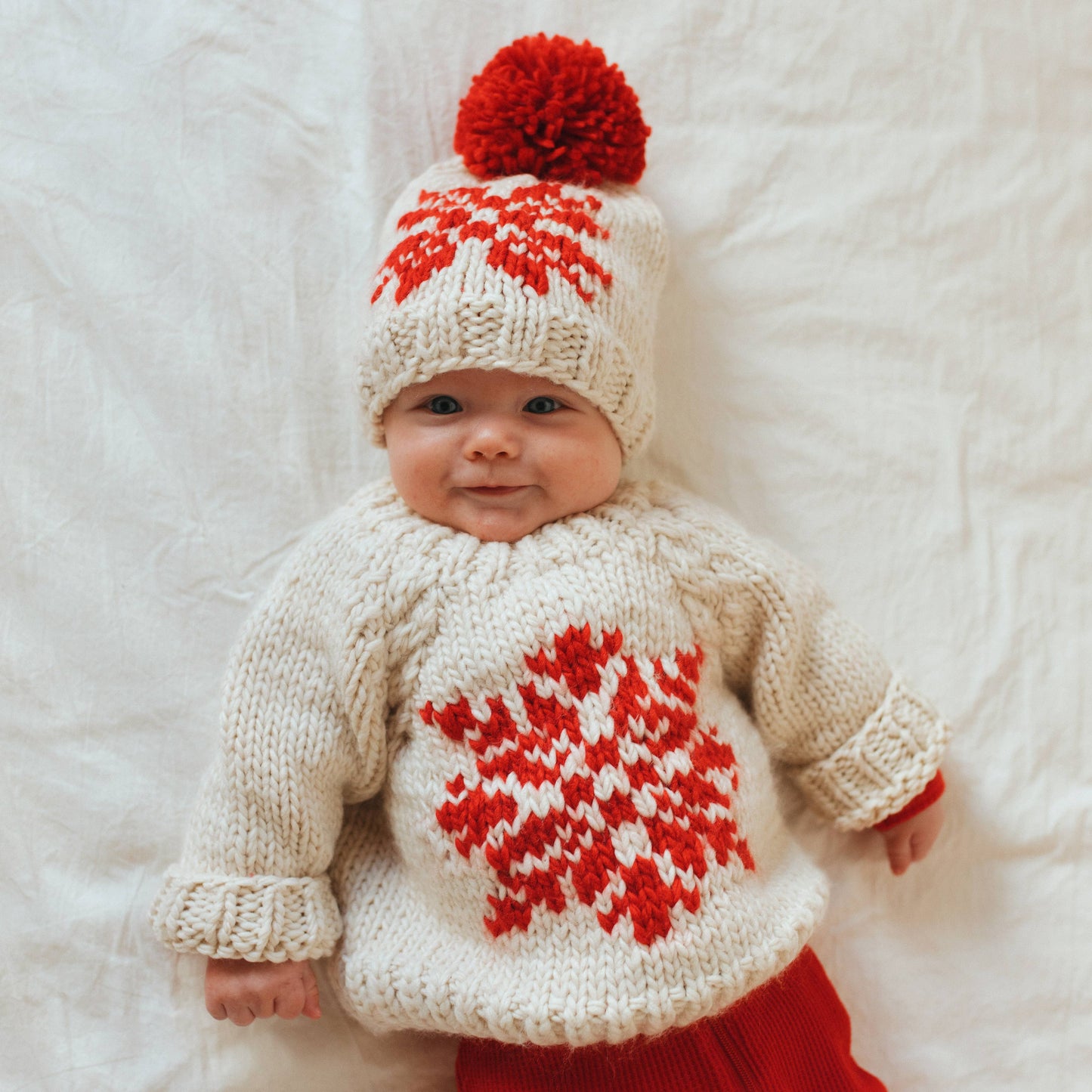 Snowflake Natural Crew Neck Knitted Baby Jumper