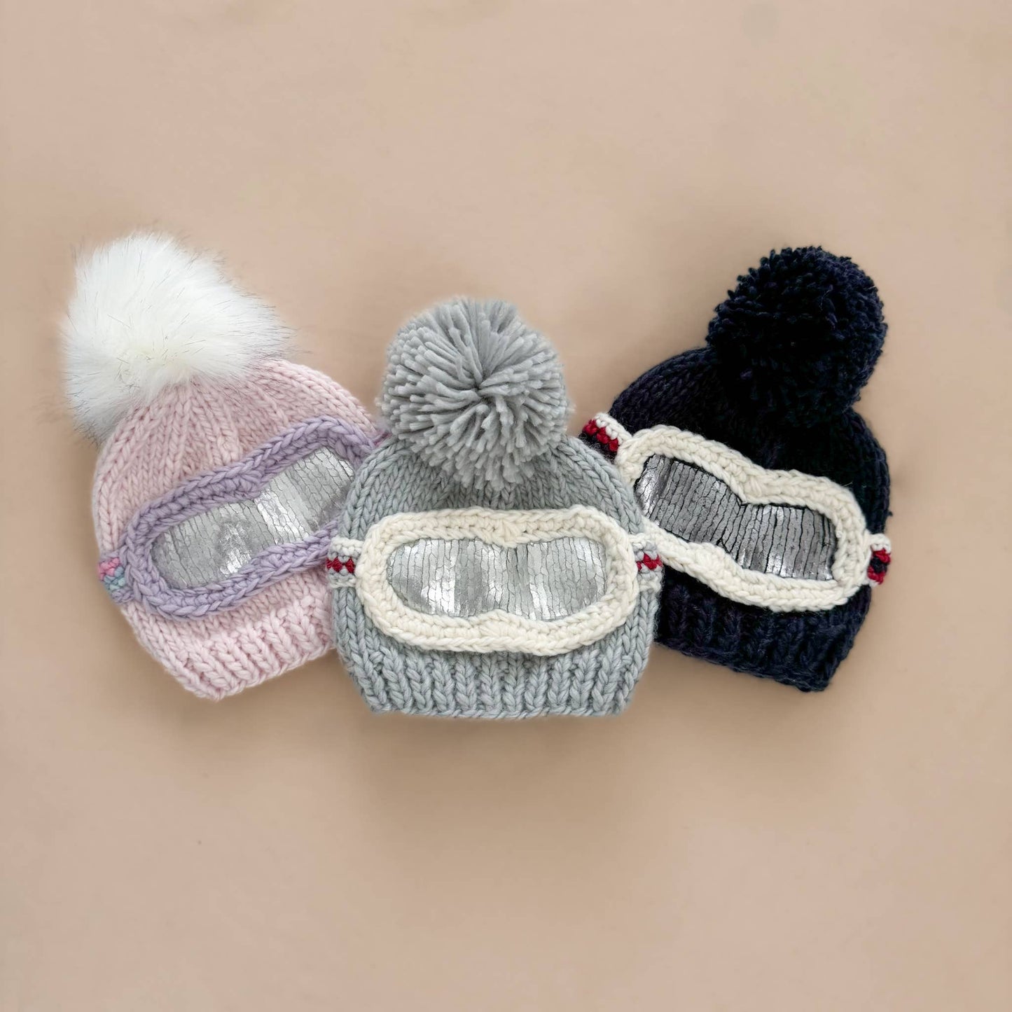 Ski Goggles Pom Pom Beanie Hat, Bowie Grey