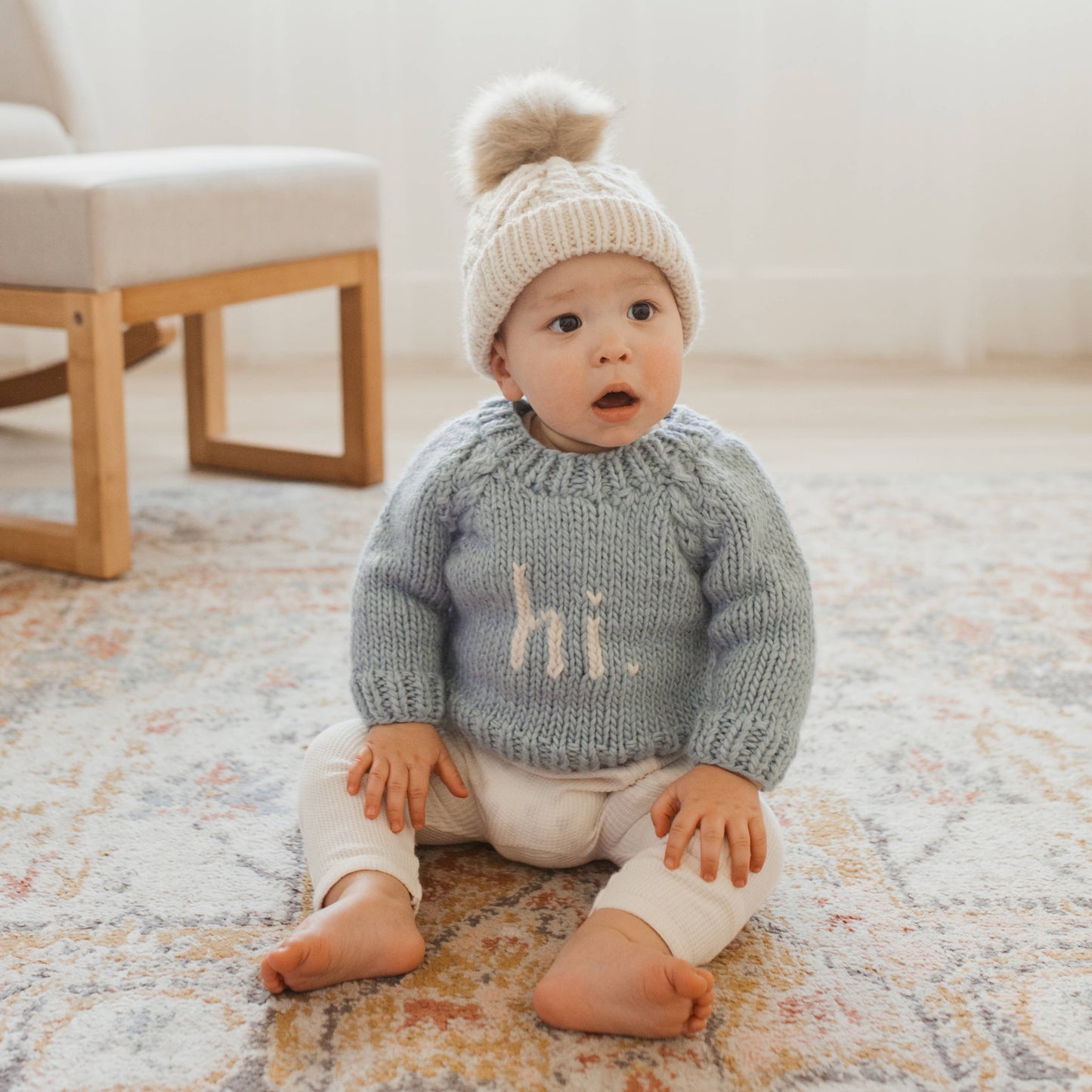 Hi. Crew Neck Surf Blue Knitted Baby Jumper