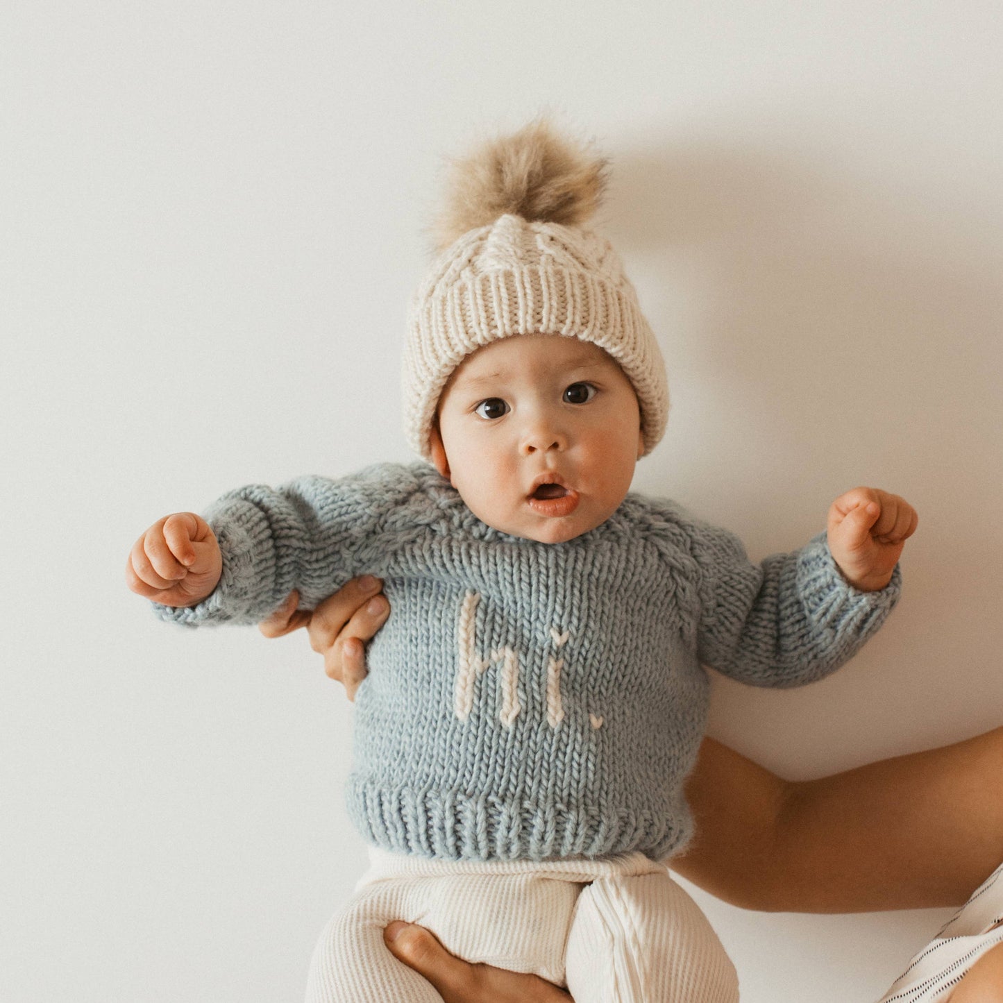 Hi. Crew Neck Surf Blue Knitted Baby Jumper