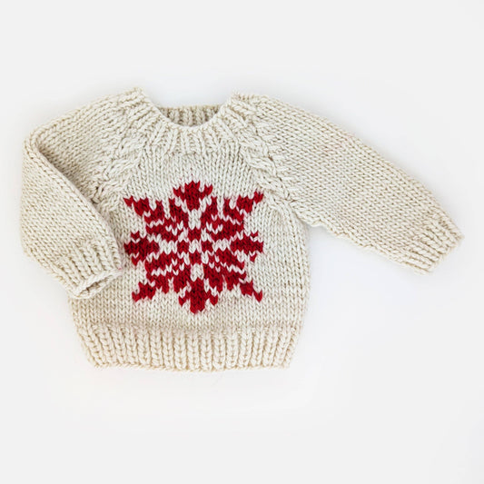 Snowflake Natural Crew Neck Knitted Baby Jumper