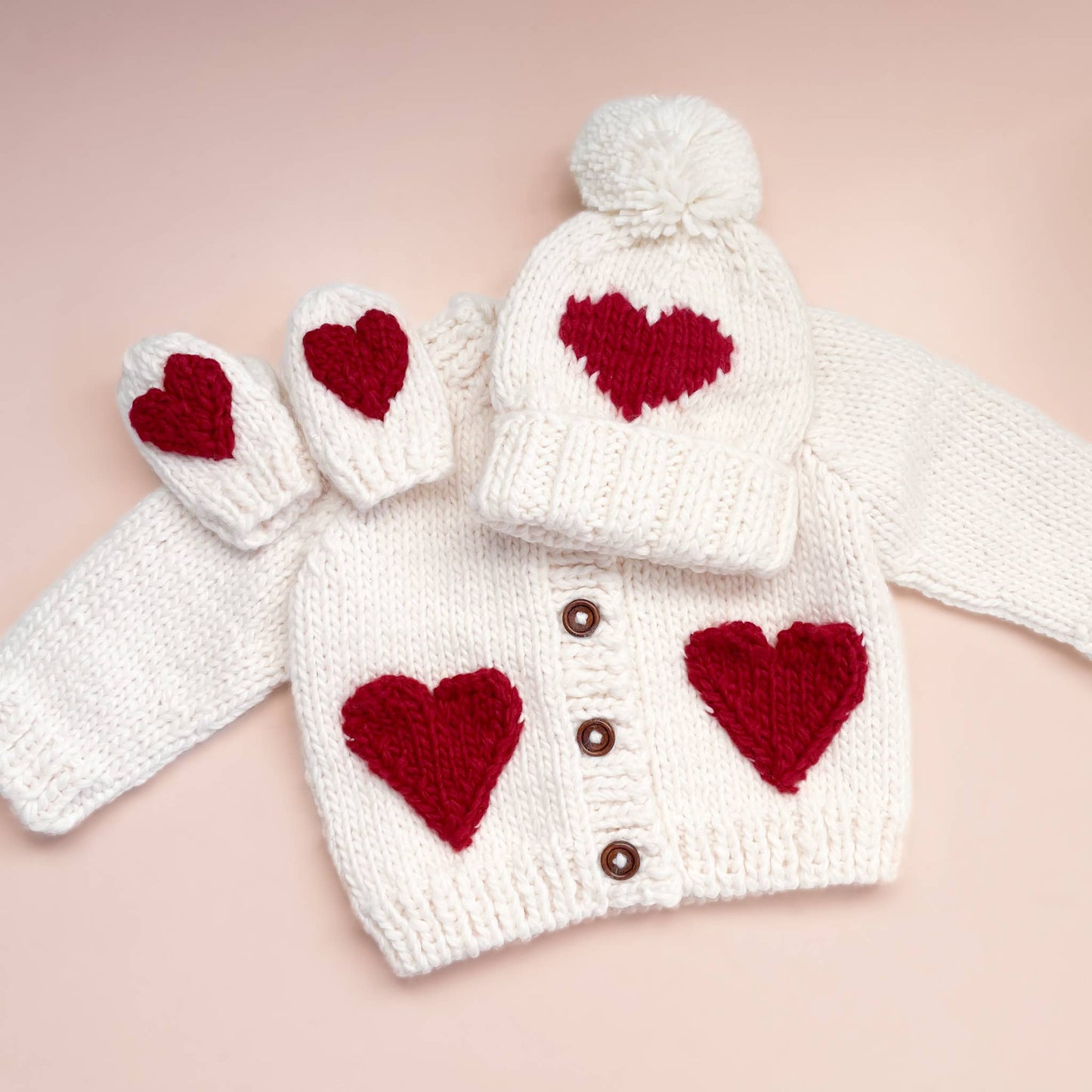 Hand Knitted Baby Love Heart Cardigan, Red