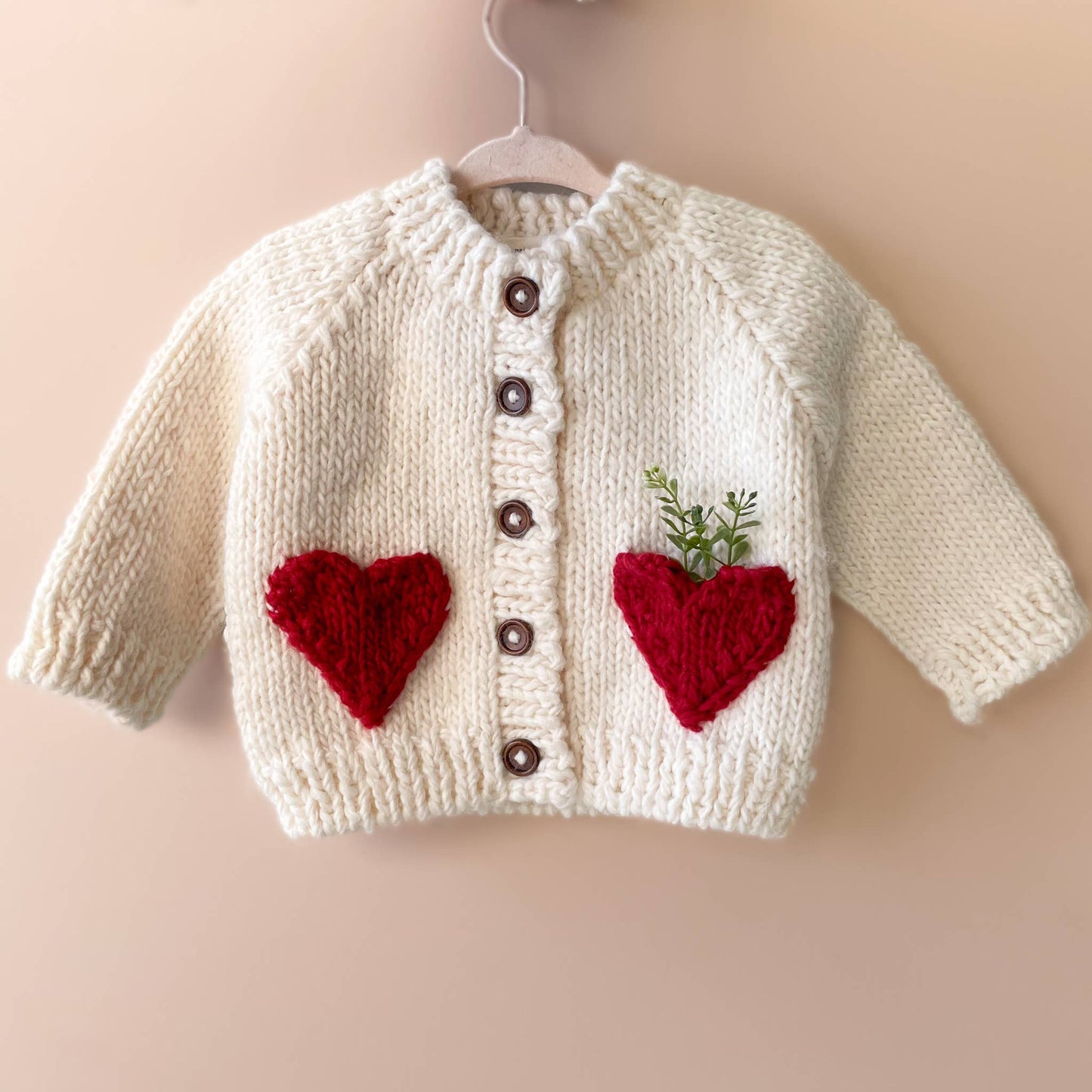 Hand Knitted Baby Love Heart Cardigan, Red