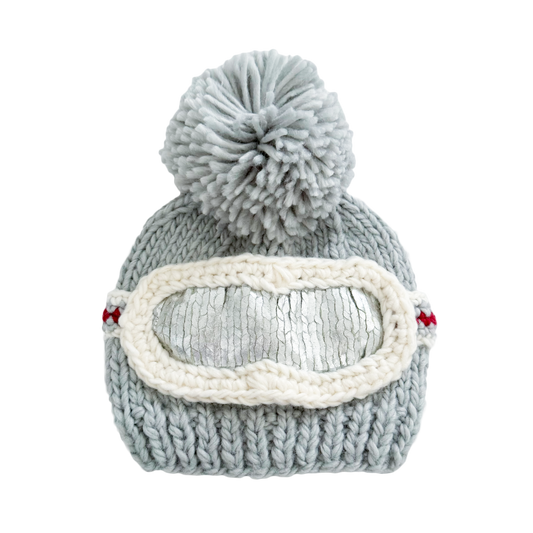 Ski Goggles Pom Pom Beanie Hat, Bowie Grey