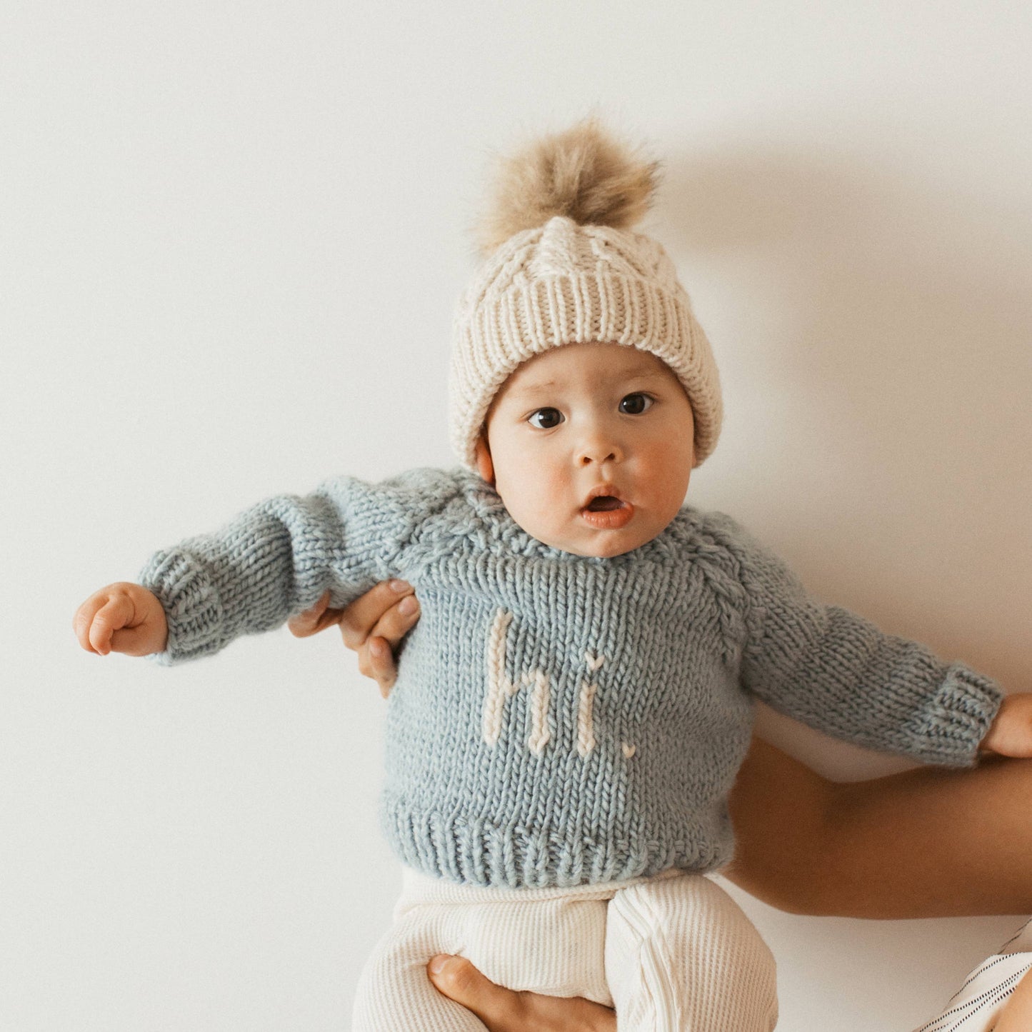 Hi. Crew Neck Surf Blue Knitted Baby Jumper