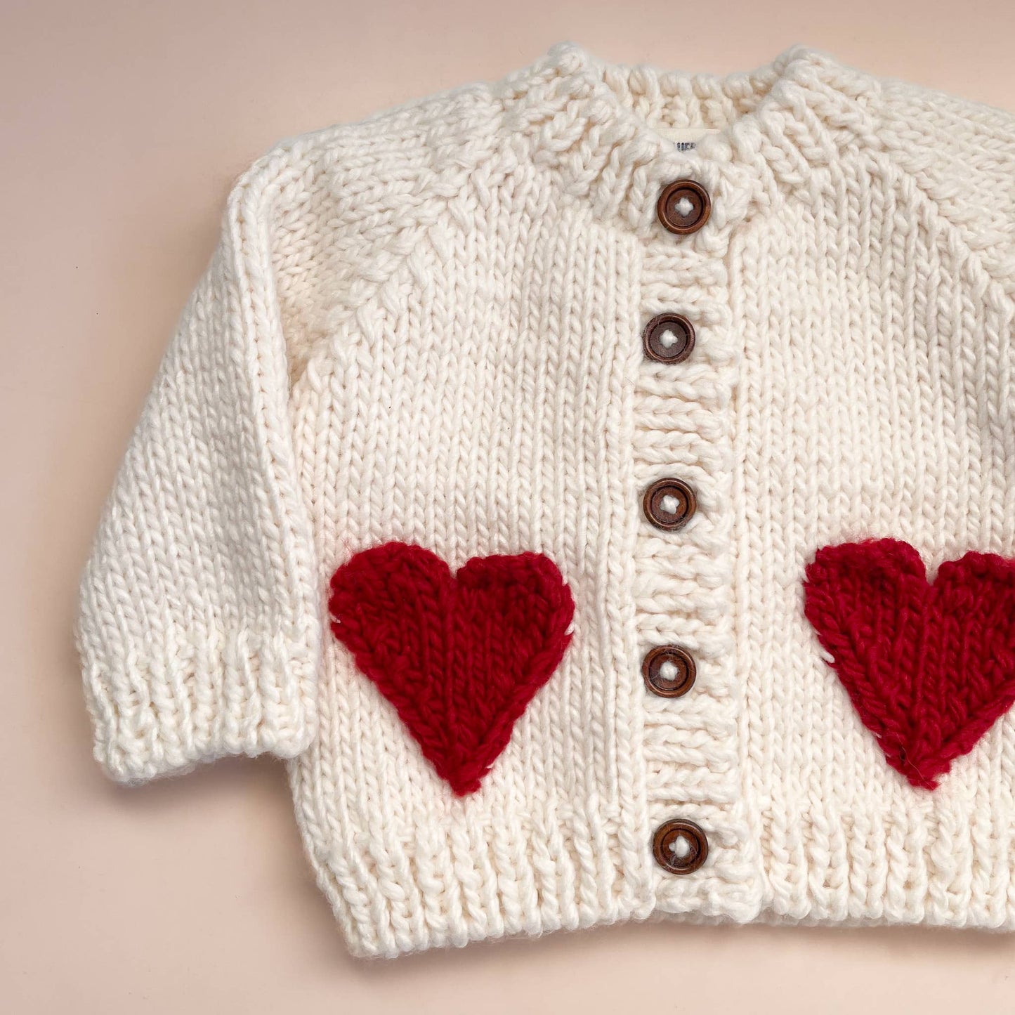 Hand Knitted Baby Love Heart Cardigan, Red