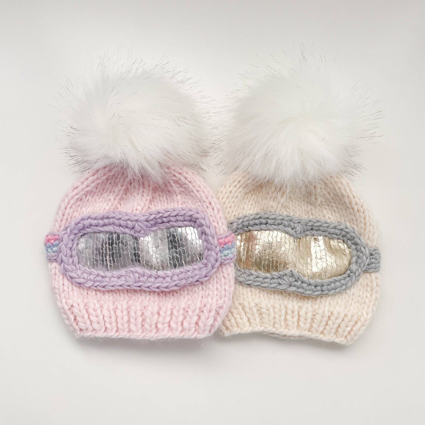 Ski Goggles Pom Pom Beanie Hat, Baby Pink