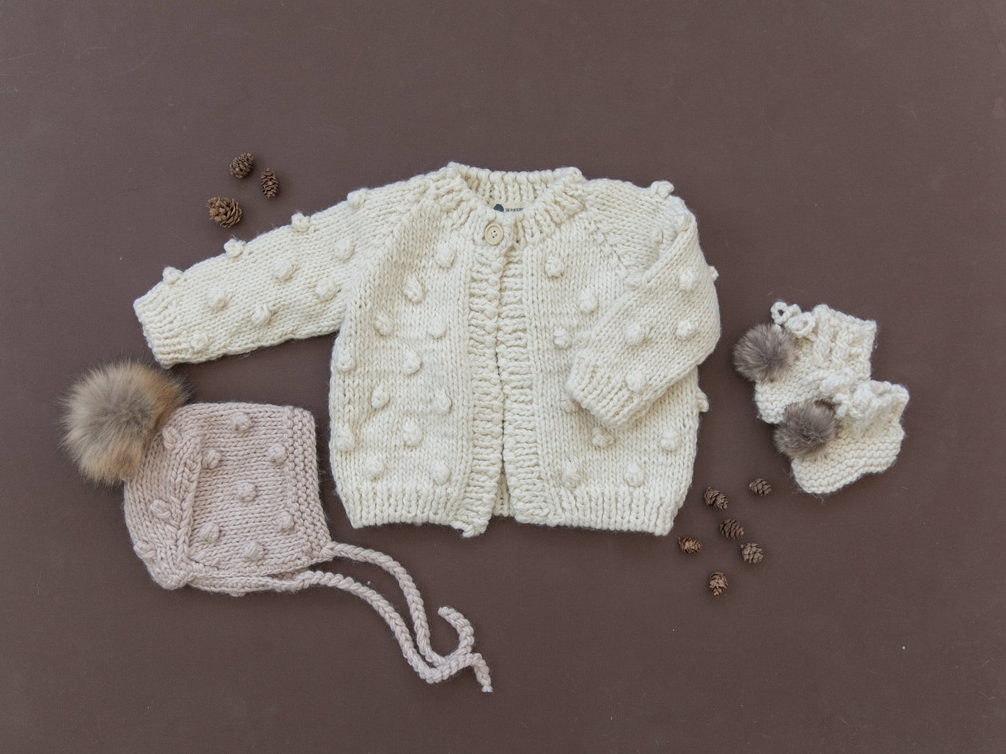 Hand Knitted Popcorn Cardigan, Cream