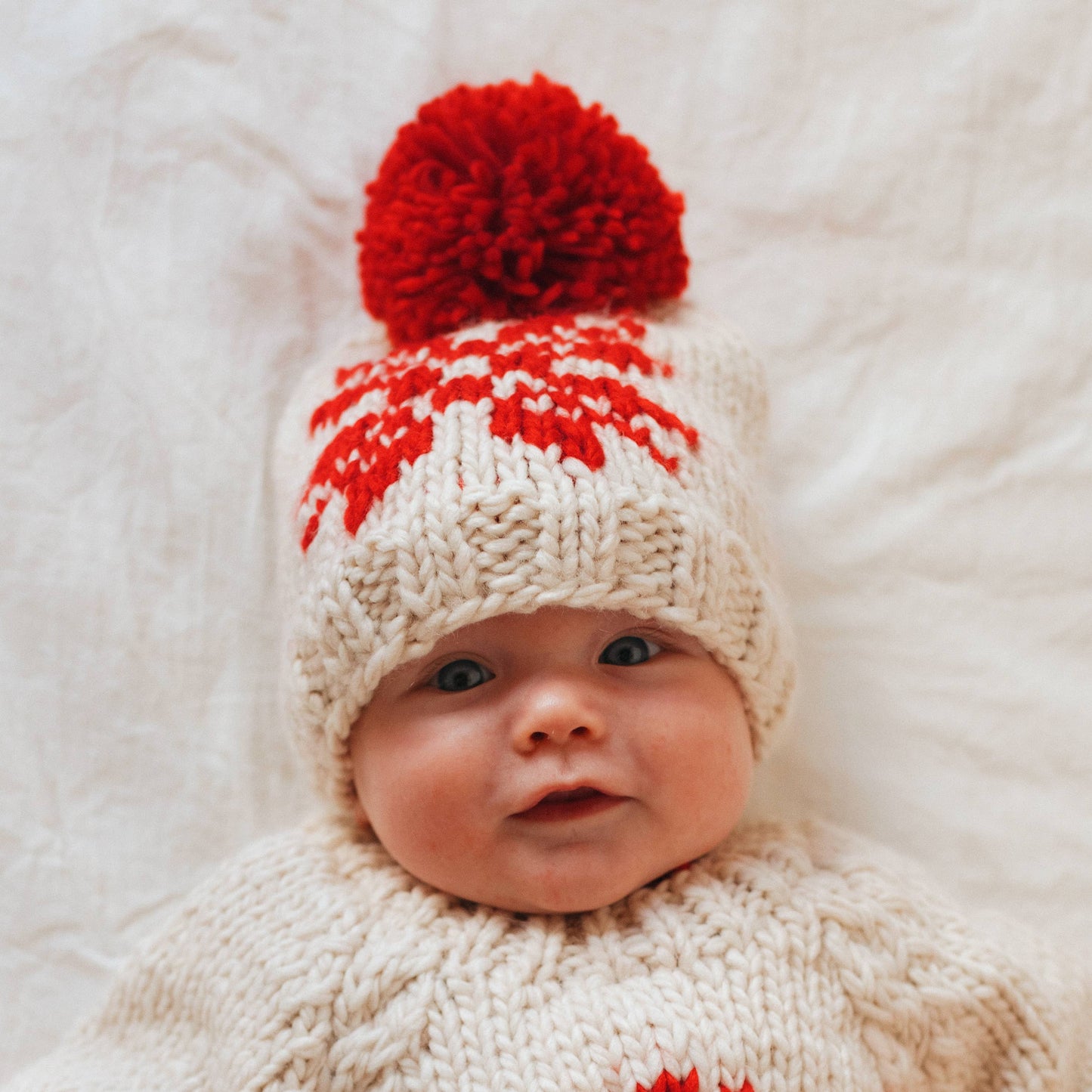 Snowflake Natural Hand Knit Beanie