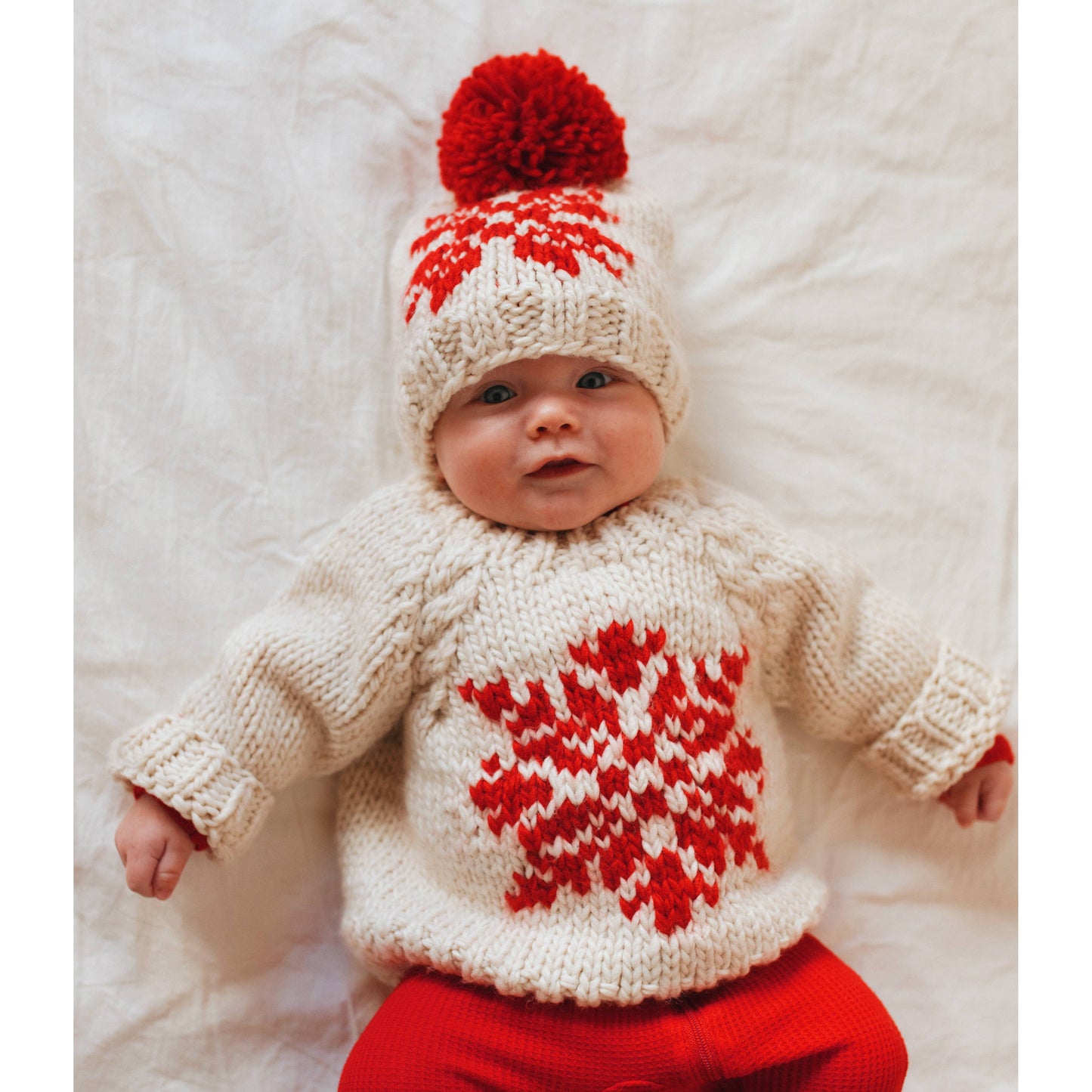 Snowflake Natural Crew Neck Knitted Baby Jumper