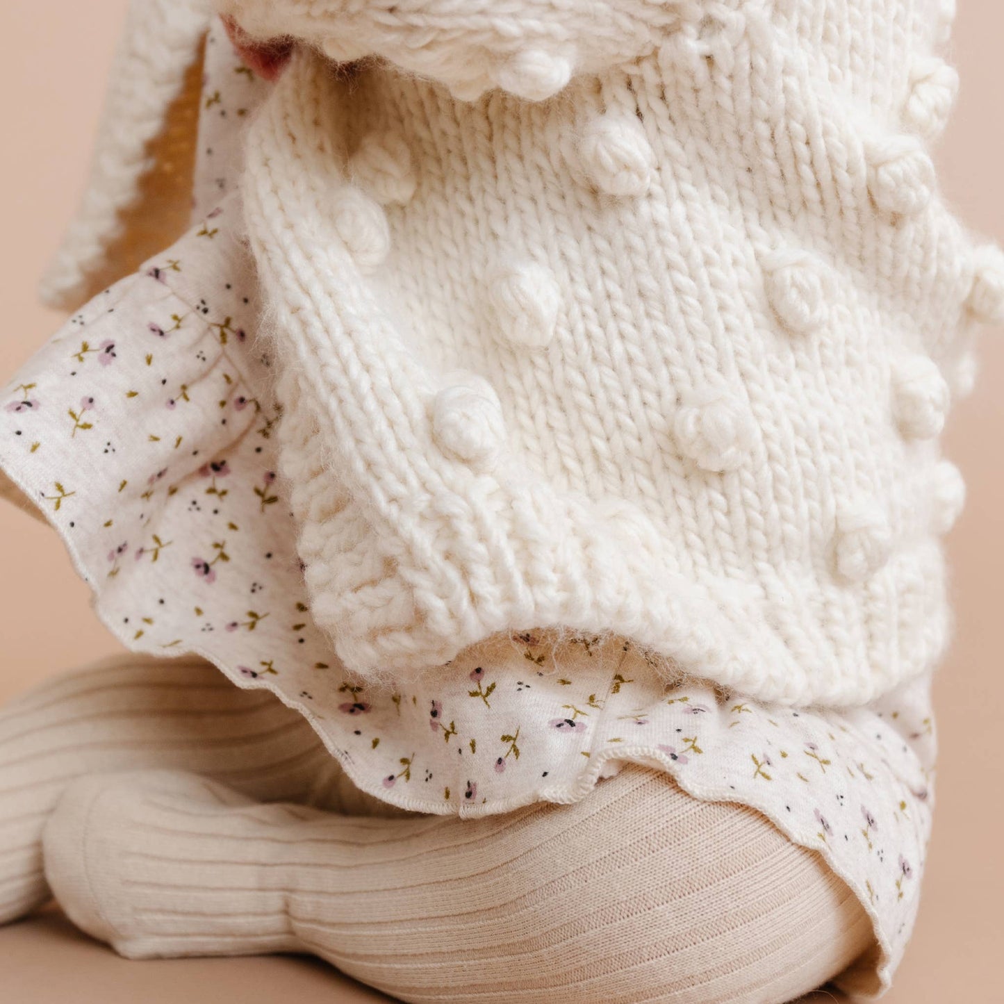 Hand Knitted Popcorn Cardigan, Cream