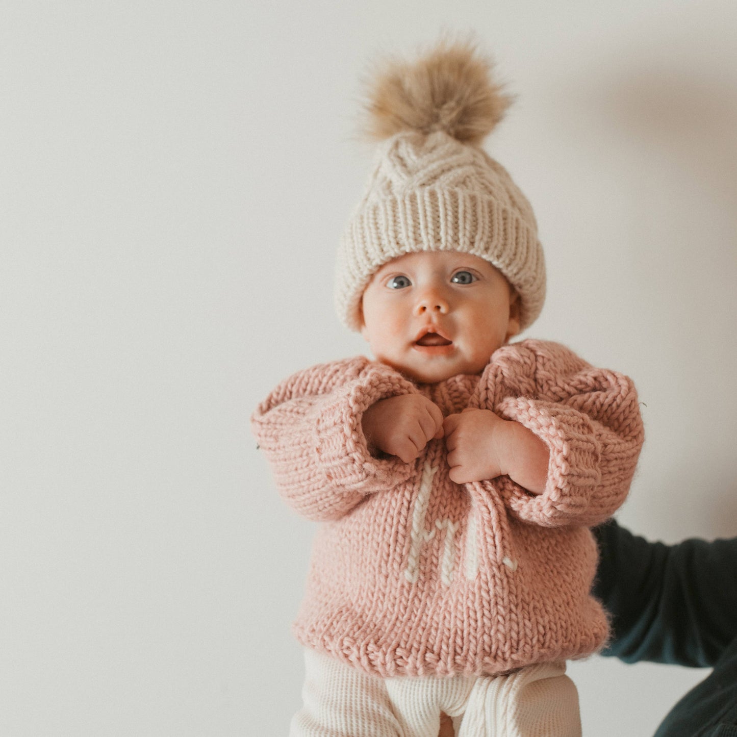 Hi. Crew Neck Rosy Pink Knitted Baby Jumper