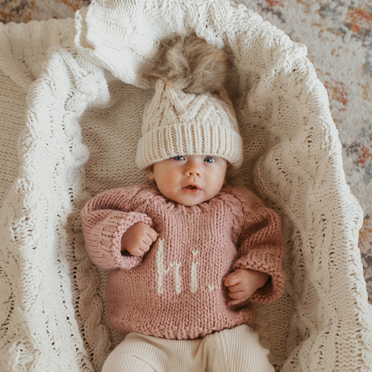 Hi. Crew Neck Rosy Pink Knitted Baby Jumper